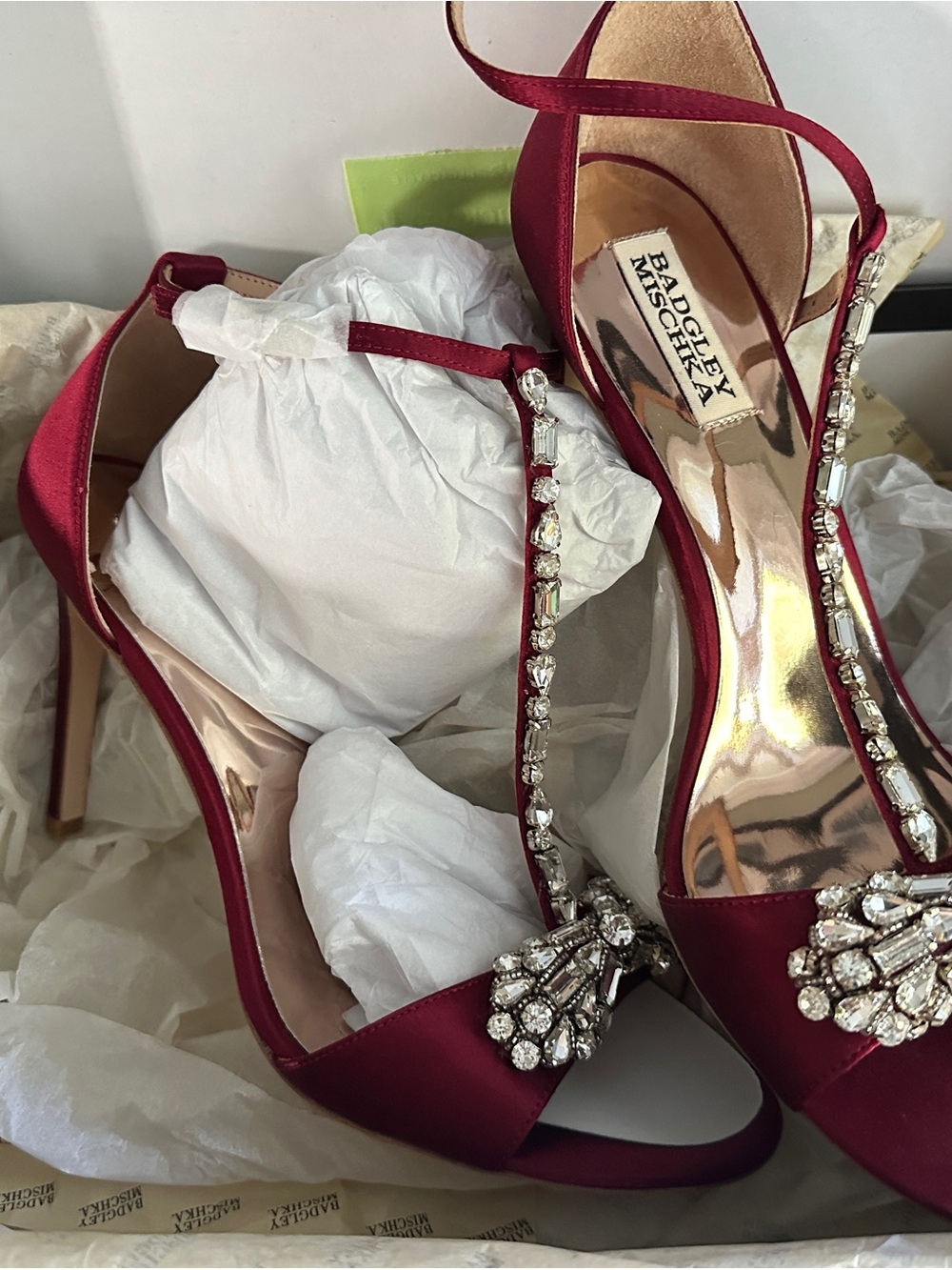 Badgley Mischka Pascale Cabernet Satin T-Strap Crystal Evening Sandal - Picture 6 of 6